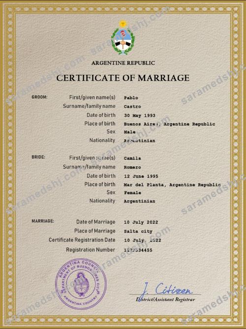 Argentina marriage certificate PSD template